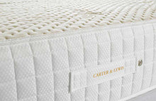 Reeves mattress border with gold piping, channel stitching and branded handle, handmade in Yorkshire