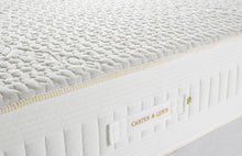 Savoy mattress border with vertical channel stitching and branded Carter & Lewis handle, handmade in Yorkshire