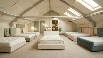 Carter & Lewis mattress showroom in Liversedge, West Yorkshire, with handmade mattresses on display
